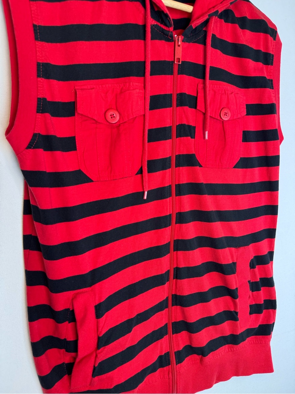 Smoke Rise Sleeveless Skater Hoodie size XL Y2K grunge full zip black red stripe - Picture 2 of 6